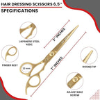Hair Cutting Scissors -Sharp Razor Edge Blade Hair Shears Series - 6.5" With Fine Adjustment – Stainless Steel Hair Scissors Professional For Men, Women & Babies (Gold)