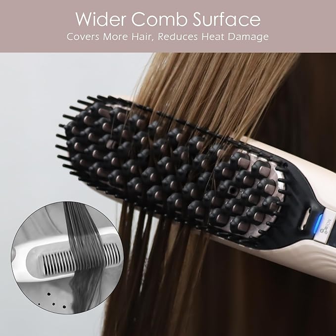 Tome Steam Hair Straightener Brush, 3-in-1 Ionic Straightening Comb with 2 Steam Levels, 3 Heat Settings (356°F–428°F), Dual Voltage 110-240V, Anti-Scald Design for Frizzy & Curly Hair Color Pink