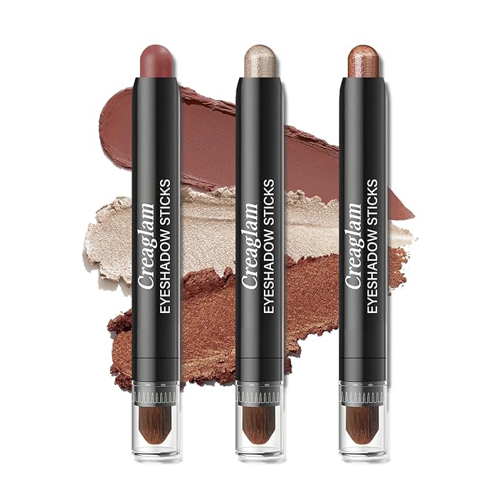 Eyeshadow Stick 3Pcs Set, Metallic & Shimmer Shades for Bold Looks, Waterproof & Smudge-Proof Pencil, Color Includes Arabian Spice, Brush Shimmer, Lion Gold, 1.9g Each