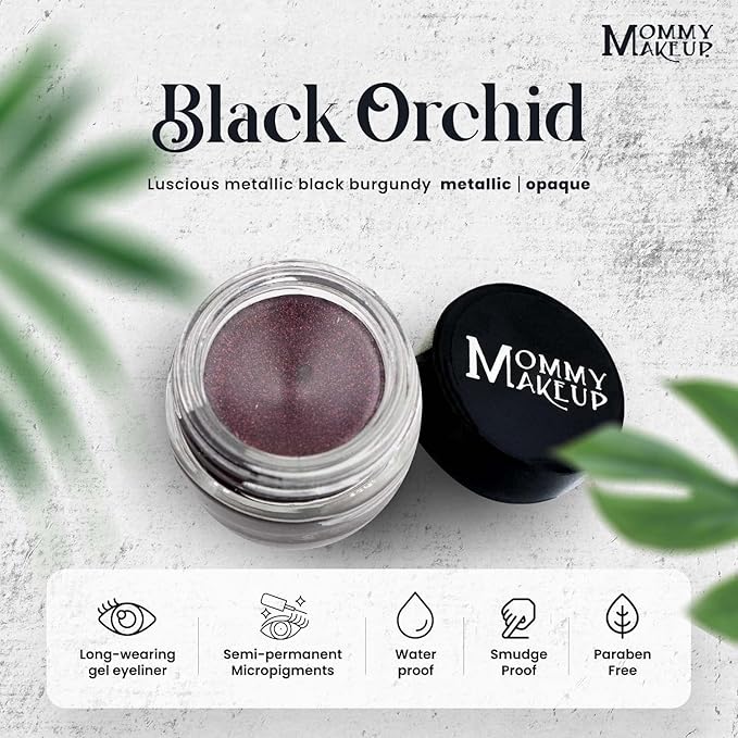 Mommy Makeup Waterproof Stay Put Gel Eyeliner Pot with Micropigments - Smudge-Proof, Long Lasting, Highly Pigmented Cream Eye Liner, 0.14 oz (Black Orchid)