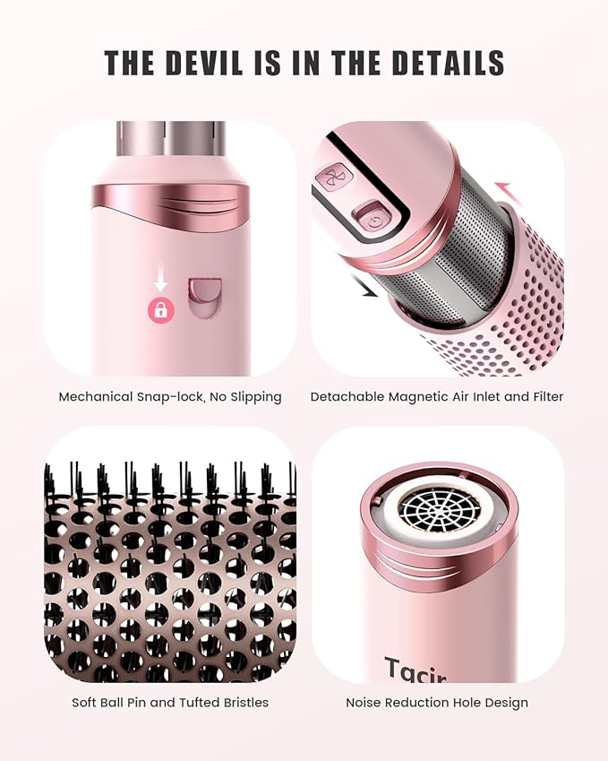 8-in-1 Professional Hot Air Styler&Hair Dryer Brush, Powerful Multi-Styler with Auto-Wrap Curler with Storage Case, Fast Drying Curling Straightening Volumizing Without Heat Damage(Pink)