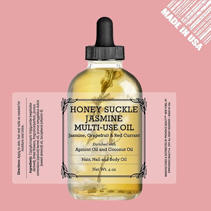 BEAUTE DE PROVENCE Honey Suckle Multi-Use Face, Body & Hair Oil - Hydrates Skin, Restores Shine - With Apricot, Coconut Oil & Vitamin E - 4 Fl Oz
