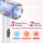 Blow Dryer with Diffuser, 1875W Fast-Drying, Foldable, Ionic Turbo Hair Dryer with Diffuser & Concentrator Nozzle, Compact, 3 Heat & 2 Speed Settings, 8FT Cord for Home Salon, White