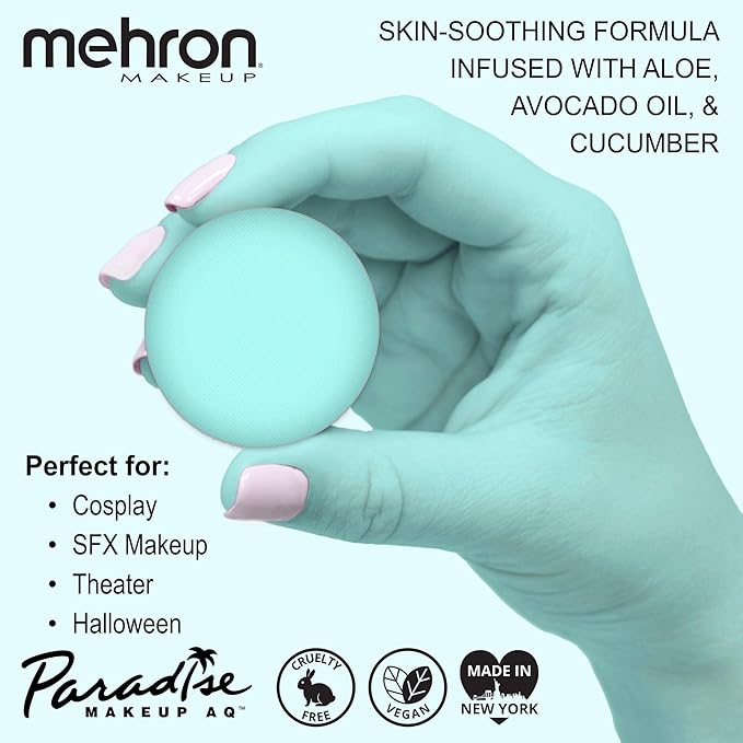 Mehron Makeup Paradise Makeup AQ Refill Size | Stage & Screen Performance, Face & Body Painting, Beauty, Cosplay, and Halloween | Water Activated Face Paint, Body Paint .25 oz (7 ml) - Pastel Teal