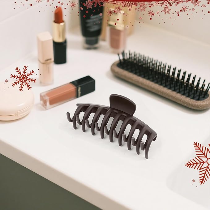 TOCESS Hair Claw Clips for Women - Large 8PK Neutral Matte Jumbo Square Hair Clips for Thick, Thin, Long, Short, Curly Hair Girls, Big Jaw Clip Set for Daily Use(Mocha Brown)