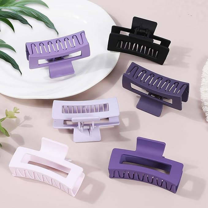 3.5 Inch Medium Hair Claw Clips 6 Pack Hair Clips for Women Square Rectangle Claw for Hair Banana Jaw Clips Hair Accessories for Girls (Purple)
