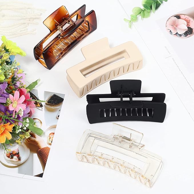 4.1 Inch Large Hair Accessories - 12 Pcs Big Square Jaw Clips for Thick Hair, Jumbo Bulk Clips for Women and Girls