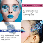 MEICOLY Chameleon Mermaid Blue Body Glitter,Chunky Face Glitter for Halloween,Color Changing Mermaid Glitter Face Paint,Glitter Sequins for Face Body Hair,Festival Party Cheer Glitter Makeup