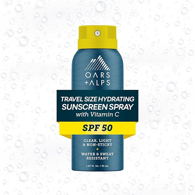 Oars + Alps Sunscreen Spray for Face & Body Spray Sunscreen Infused with Vitamin C & Antioxidants, No White Residue, Water & Sweat Resistant, All Skin Types, Lightweight, Hydrating, SPF 50, 1.87 Oz
