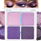 4 Colors Dark Purple Pink Eye Shadow Powder Palette Makeup, Neutral Matte Shimmer Cream Quads Eyeshadow Palette for Women Highly Pigmented Waterproof, paleta de sombras de ojos, Vegan, 05