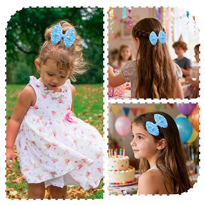 Velvet Sequin Hair Bows Elegant Blue Bow for Women Girls, 4in Glitter Handmade Hair Clips Alligator Clips Sparkly Ponytail Holder Hair Accessories for Christmas, Birthday Party, Wedding, Valentines