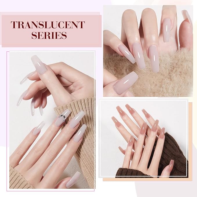 CANNI Jelly Nude Gel Nail Polish Set- 6 Pcs 9 Ml Neutral Transparent Jelly Pink Colors Gel Polish Kit, Soak Off LED Nail Gel Manicure Kit DIY at Home Salon Gifts
