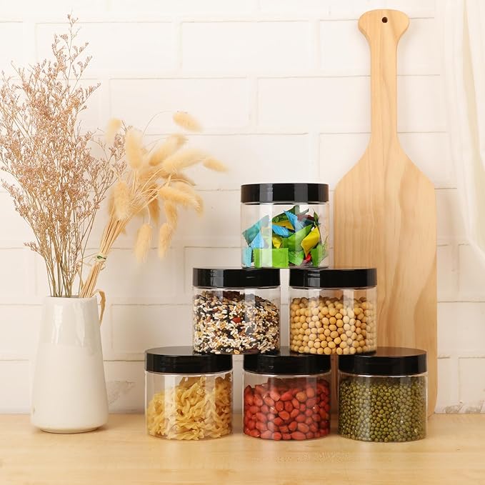 30 Packs 14 OZ Transparent Plastic Jars with black Lids, Body Butter Containers, Cosmetic Containers jars for Kitchen Ingredients, beads, sequins, Lotion, Cream, DIY Crafts and More by KUKLIPJIM.