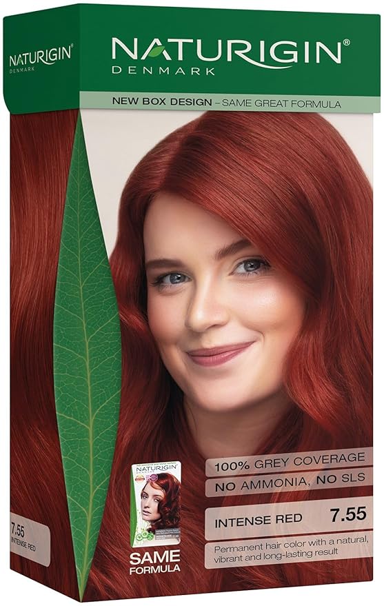 Naturigin Permanent Red Hair Dye - 7.55 Intense Red, Ammonia Free, 100% Gray Coverage, Nourishing Natural Formula, For All Hair Types, Long-Lasting, Vegan & Cruelty-Free, 1 Pack