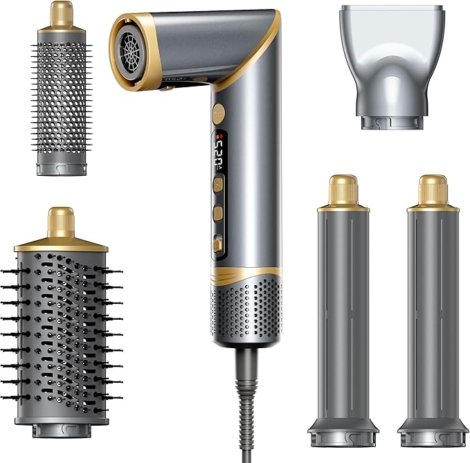 Easywave 5 in 1 Multi Hair Styler Dryer Brush: 110,000 RPM High-Speed, Flexible Air Styling & Drying System, Professional Negative Ionic Hot Air Brush Set for Fast Drying, Curling Volumizing