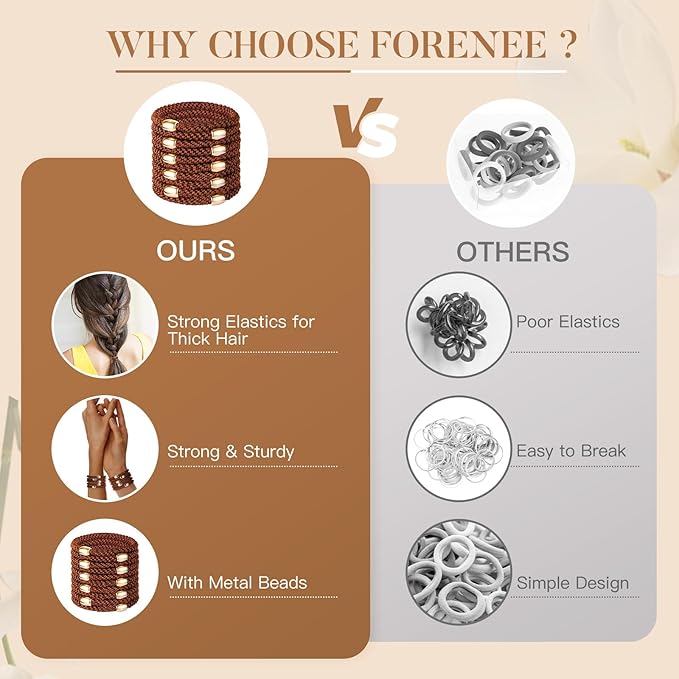 Hair Ties No Damage - 10PCS Ponytail Holders - Elastic Hair Ties for Thick Hair - Braided Hair Bands for Women Girls's Hair - Brown