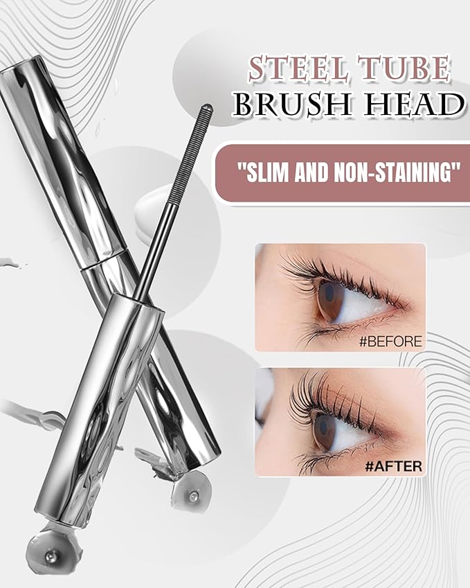 Iron Wand Mascara – Telescopic Tubing Mascara, Liquid Lash Extensions Effect, Waterproof & Long-Lasting, No Flaking, No Clumping, 3D Curling Wand for Bold, Defined Lashes (2 Black + Eyelash curler)