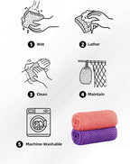 2Pcs African Net Sponge Authentic with Knots - Exfoliating Body Scrubber for All Skin Types, African Bath Sponge, Wash Cloth, Gentle Exfoliation Shower Rag for Women Daily Use(Pink & Purple)