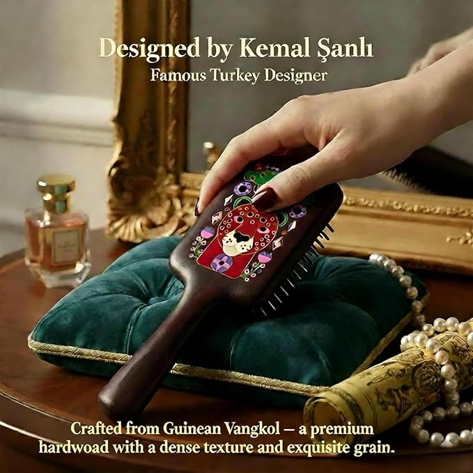 SIMETRA Wooden Paddle Hair Brush Unique Pattern Guinean Ovangkol Hardwood Bristles Hair Brushes for Women Wet Brush Detangling Brush for Scalp Massage for Men Kids for All Hair Types (Cheetah)