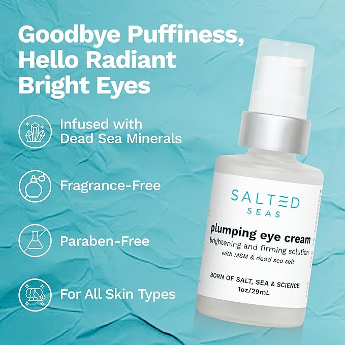 Plumping Eye Cream – Made in USA - Hydrating, Firming, Brightening Under Eye Treatment for Dark Circles, Puffiness & Fine Lines – Anti-Aging Skincare with Ocean Minerals & Hyaluronic Acid