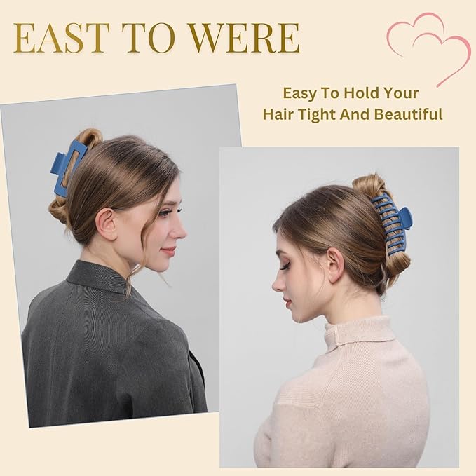 Blue Hair Clips for Women - 8 Pack 4.3 Inch Large Hair Claw Clips for Women Thin Thick Curly Hair, Big Matte Banana Clips,Strong Hold jaw clips