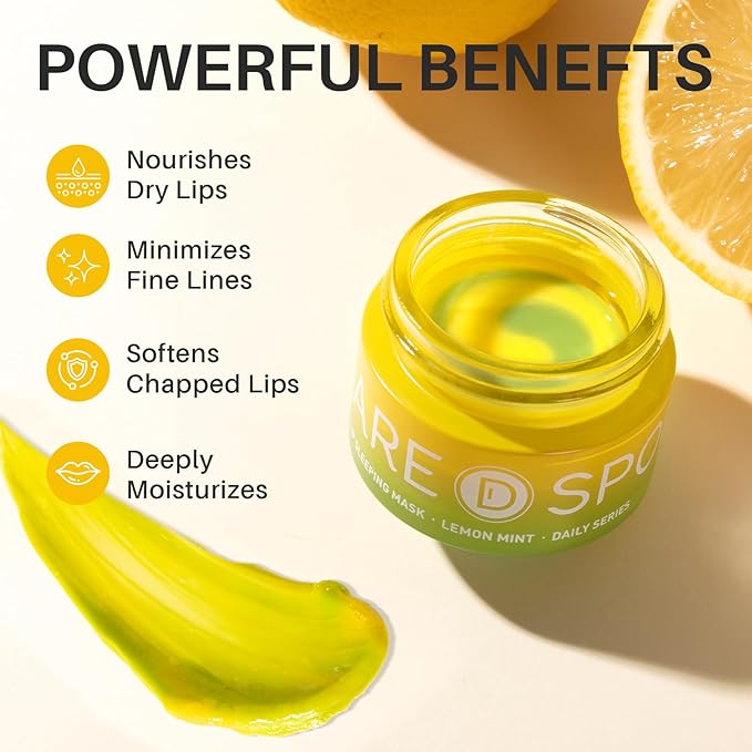 Lip Mask, Hydrating Overnight Lip Sleeping Mask, Lip Moisturizer for Dry Cracked Lips Care, Dual-Color Korean Lips Balm for Nourishing and Softening Lips, Minimizes Fine Lines - Lemon Mint