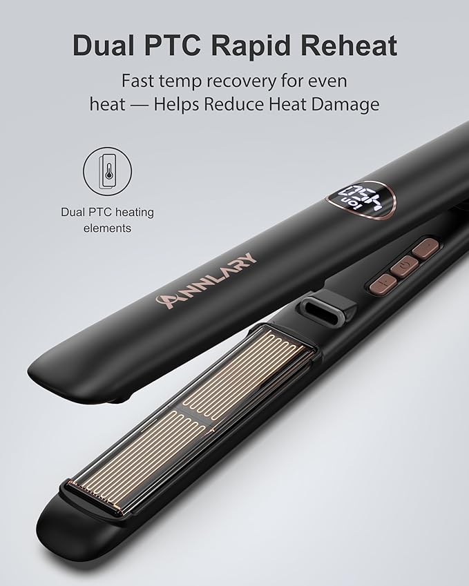 Hair Straightener 1 Inch Flat Iron and Curler 2 in 1, 15s Fast Heating, Professional Titanium Ceramic Ionic Dual Voltage Straighteners for All Hair Types