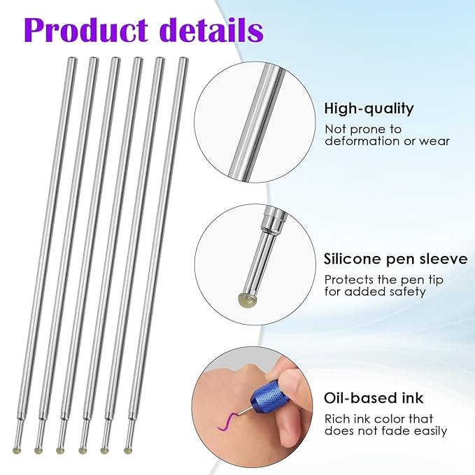 20pcs Tattoo Marking Pens, Disposable Stencil Pen Refills for Tattoo Outline - Aluminum Alloy Skin Marker for Microblading Permanent Makeup Body Art
