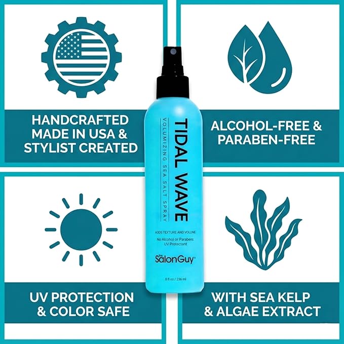THESALONGUY Tidal Wave Sea Salt Hair Spray – Professional Volume & Texture Spray for Beach Waves | Matte Finish Texturizer, Light Hold Mist for Men & Women | Alcohol-Free, 8 oz
