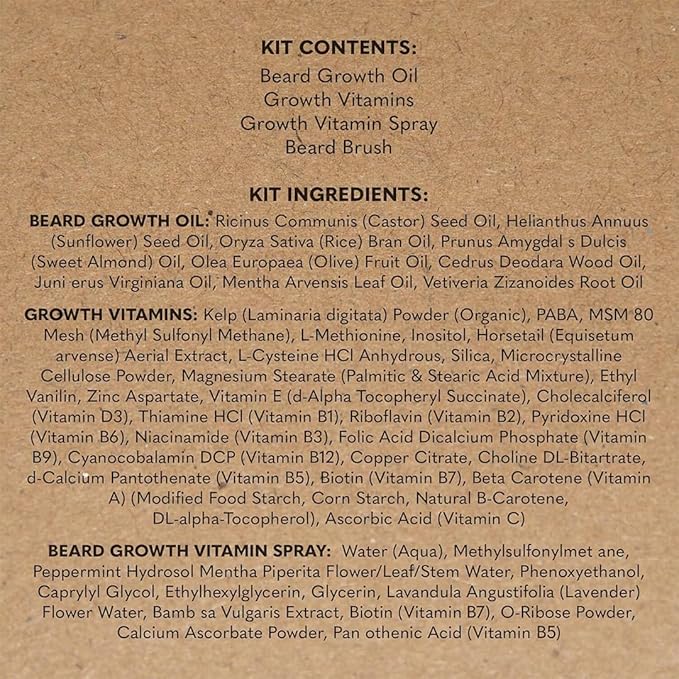 Beard Club Premium Beard Growth Kit - Growth Oil, Vitamins, Vitamin Spray & Boar Bristle Brush - Gift Set