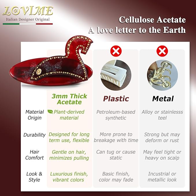 2026 Italian Original Handmade Hair Barrette, Christmas Hair Clip for Women, Plant-Based Acetate France Barrette for Birthday Girls, Durable Styling Hair Accessories for Girls-Steed Whisper