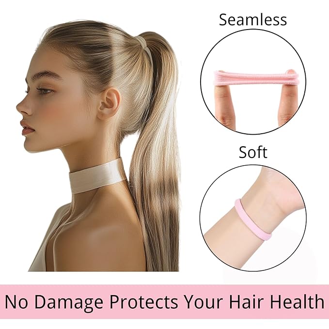 LuSeren 120 Pcs No Damage Thick Hair Ties, Large Soft Seamless Nylon Cloth Hair Elastics for Women, Light Color