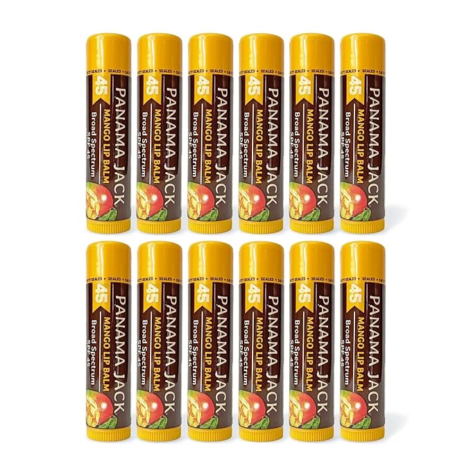 Panama Jack Sunscreen Lip Balm - SPF 45, Broad Spectrum UVA-UVB Sunscreen Protection, Prevents & Soothes Dry, Chapped Lips, Mango, 12-pack