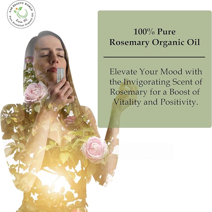 Zar Essential Oil for Skin & Hair: 100% Pure | Reduces Dandruff | Strengthens & Stimulates Hair Growth | Promotes Silky Hair | Enhances Skin Tone & Texture - 50ml (50ML, Rosemary)