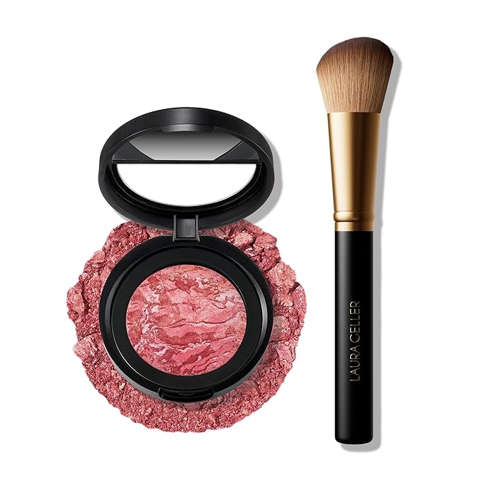 LAURA GELLER NEW YORK Baked Blush-n-Brighten Marbleized Blush + Angled Brush (01 Tropic Hues, 47mm)