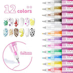 12 Colors Nail Art Pens Set,DIY Nail Art Markers 0.5mm Nail Polish Pens Quick Dry,Nail Art Pens for Painting Graffiti Manicure Home Salon Easter Egg Doodle Pen