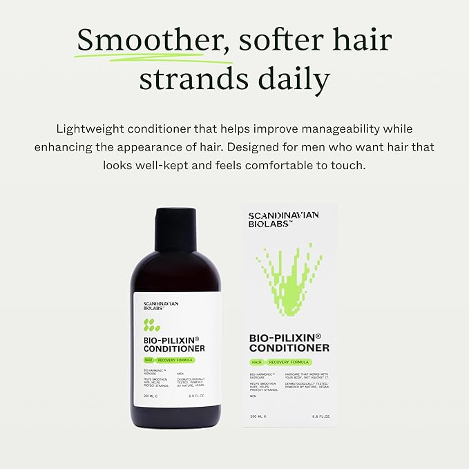 Scandinavian Biolabs Bio-Pilixin® Conditioner For Men | Prevents Split & Damaged Ends, Restores Weak Hair, Supports Scalp Vitality, Dermatologically Tested, Made in Denmark, 250 mL/ 8.8 Oz