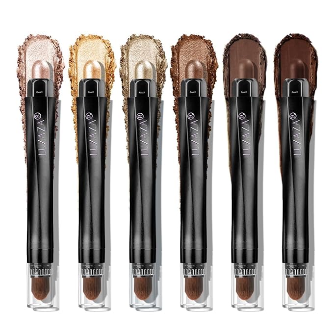 Gold Eyeshadow Stick Makeup Set 6PCS, Neutral Shimmer And Matte Cream Eye Shadow Palette, Metallic Bronze Smoky Eyeliner Brightener Crayon Pencil Kit, Ideal Gift for Women -Golden Amber