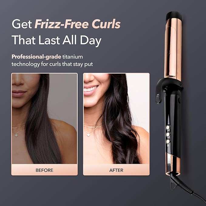 SRILabs CurlQ Curling Iron with 1.5 inch Extra Long Titanium Barrel, Ceramic Paddle Brush, and Thermal Brush with Rapid Heat Up, 12-Temperature Settings, and 360 Degrees Swivel Cord