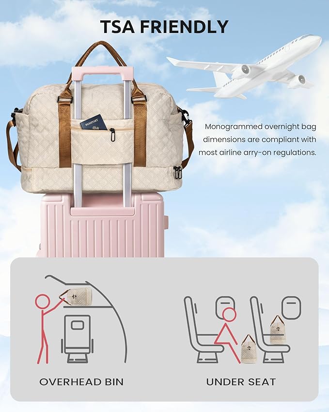 Gifts for Mom-Initial Duffle Bag with Shoe Compartment, Personalized Weekender Bag, Monogram Overnight Bag, Letter Travel Bag with Makeup Bag，Personalized Gifts Idea for Women Her (Letter F)