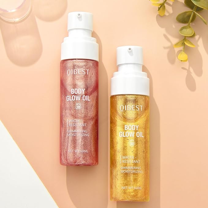 60ml Shimmer Body Oil – Illuminating Sunscreen SPF 30 Body Glow Oil with Radiant glitter, Lightweight Moisturizer for Highlighted Skin, Non-Greasy, Water-Resistant Summer Glow Enhancer (01# Gold)