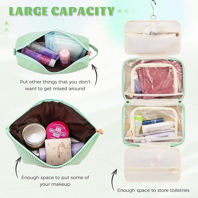 3 Travel Toiletry Makeup Bags for Women - Cute Makeup Bag Organizer Make Up Bag Travel Essentials Personalized Gifts Friend Gifts for Teenager Bridesmaids - Green B