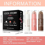 Cool Story 3-in-1 Makeup Set, Highlighter, Blush and Contour Balm Stick, Cream Formula for Face Contouring, Professional Cosmetic Kit (SET-B)