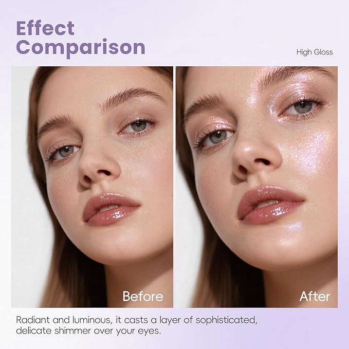 Holographic Light Pink Glitter Eyeshadow, Multichrome Shimmer Color Shifting Single Eyeshadow, Chameleon Metallic Iridescent Eye Shadow Palette Bouncy Texture Fairy Highlighter Makeup #2