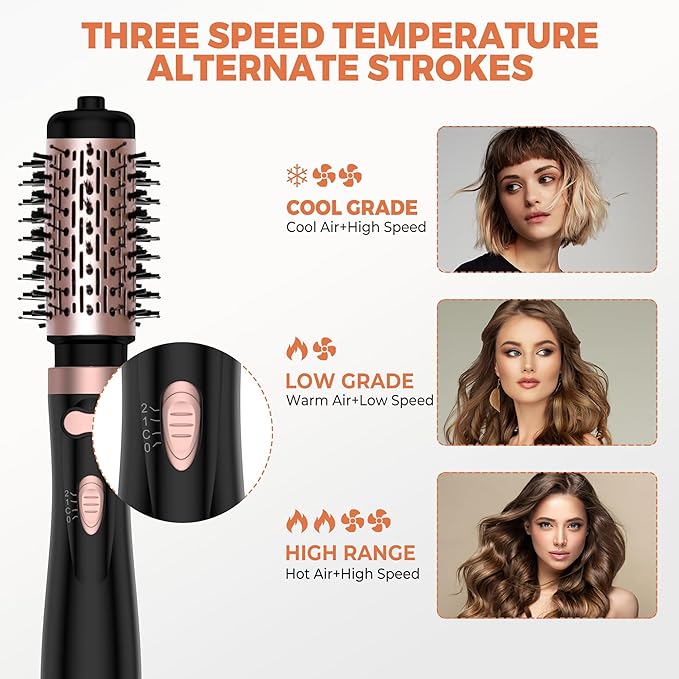 3 in 1 Rotating Hair Dryer Brush, Auto Rotating Blow Dryer Brush Spinning with 2 Brushes (2" & 1.5"), Negative Ionic Brush Blow Dryer, Round Brush Blow Dryer Volumize Curling 100-120V