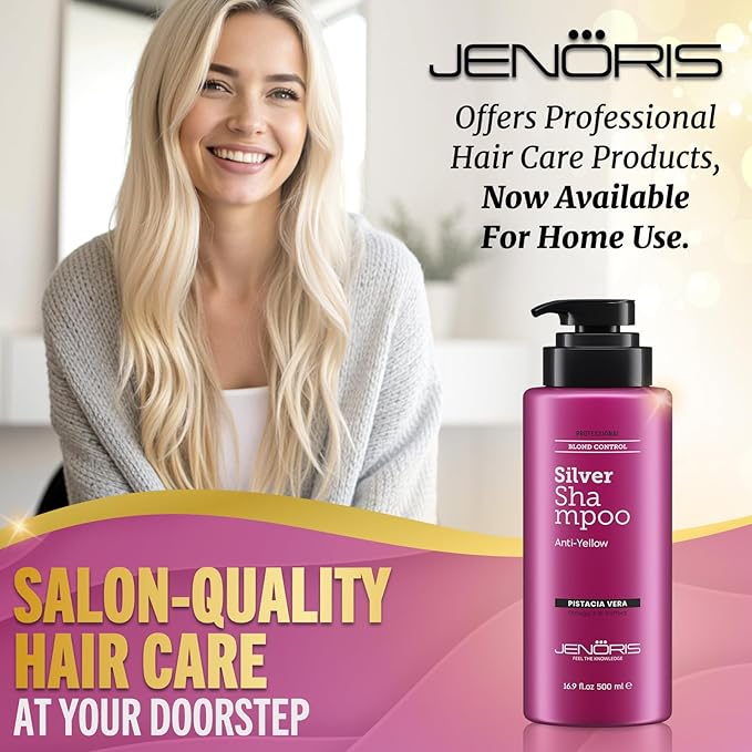 Jenoris Silver Purple Shampoo For Blonde, Silver, Gray & Lightened Hair – Neutralizes Yellow & Brassy Tones – Enriched with Natural Oils, Paraben & SLS Free, Salon Professional, 16.9 Fl Oz