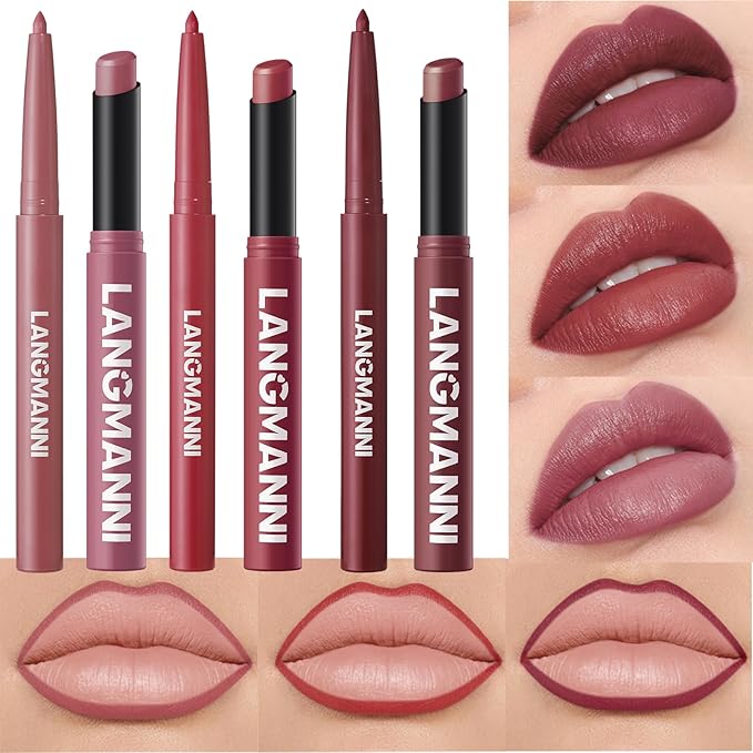 Jolilab 6Pcs Lip Set: 3 Colors Lip Liner+3 Colors Lipstick, Matte/Creamy,Smooth Creamy Texture,Long-Lasting,Bold/Nude Shades for Daily/Party, Vegan, Gift for Makeup Lovers.(#08+11+12)