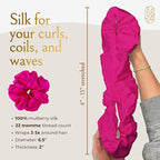 Silk Scrunchies for Ponytail Holders – Oversized Mulberry Silk Scrunchies – Extra Large No Damage Hair Ties for Curly, Thick, and Thin - Hair Accessories for Women – Hot Pink Peony, XL By Curlfriend