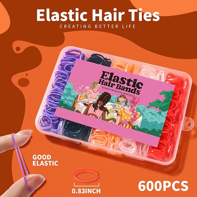 Rubber Bands for Hair, YGDZ 5 Colors 600 PCS Elastic Hair Ties with Organizer Box, Small Hair Bands for Girl, Baby, Hair Accessories for Women, Toddler