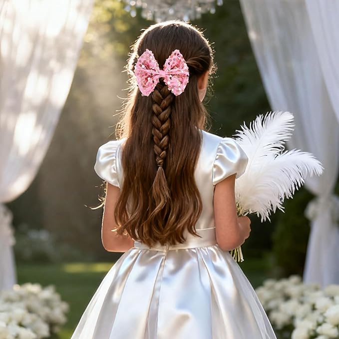 Velvet Sequin Hair Bows Elegant Rose Gold Bow for Women Girls, 4in Glitter Handmade Hair Clips Alligator Clips Ponytail Holder Hair Accessories for Christmas, Birthday Party, Wedding, Valentines